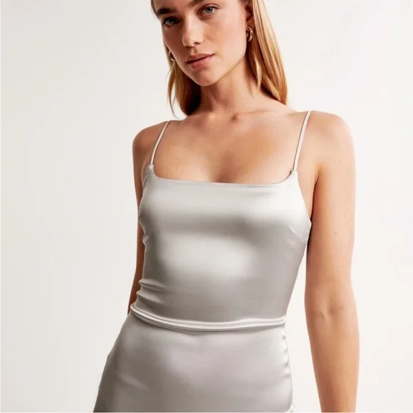 Abercrombie & Fitch Satin Stretch Column Midi Slip Dress Grey M - Picture 2 of 11